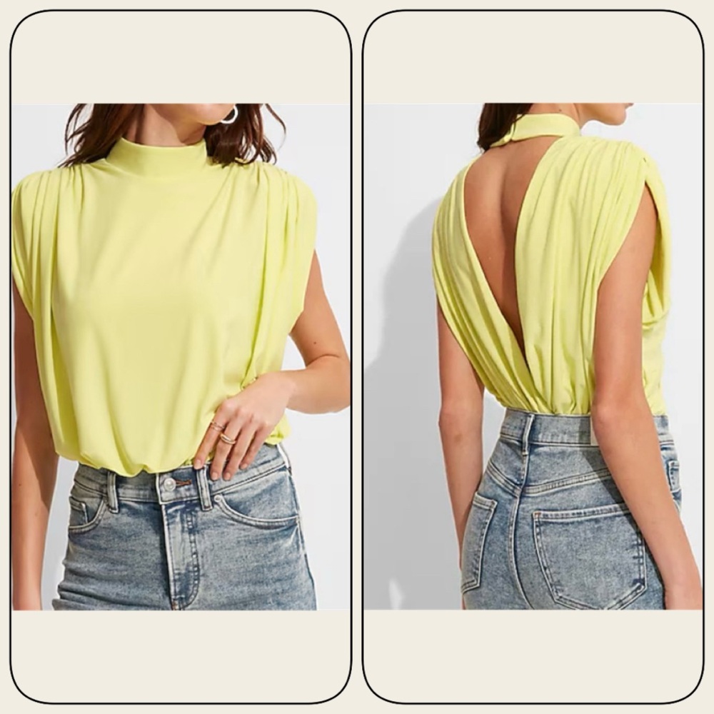 Express Women’s Draped Mock Neck Open Back Thong Bodysuit - NWT